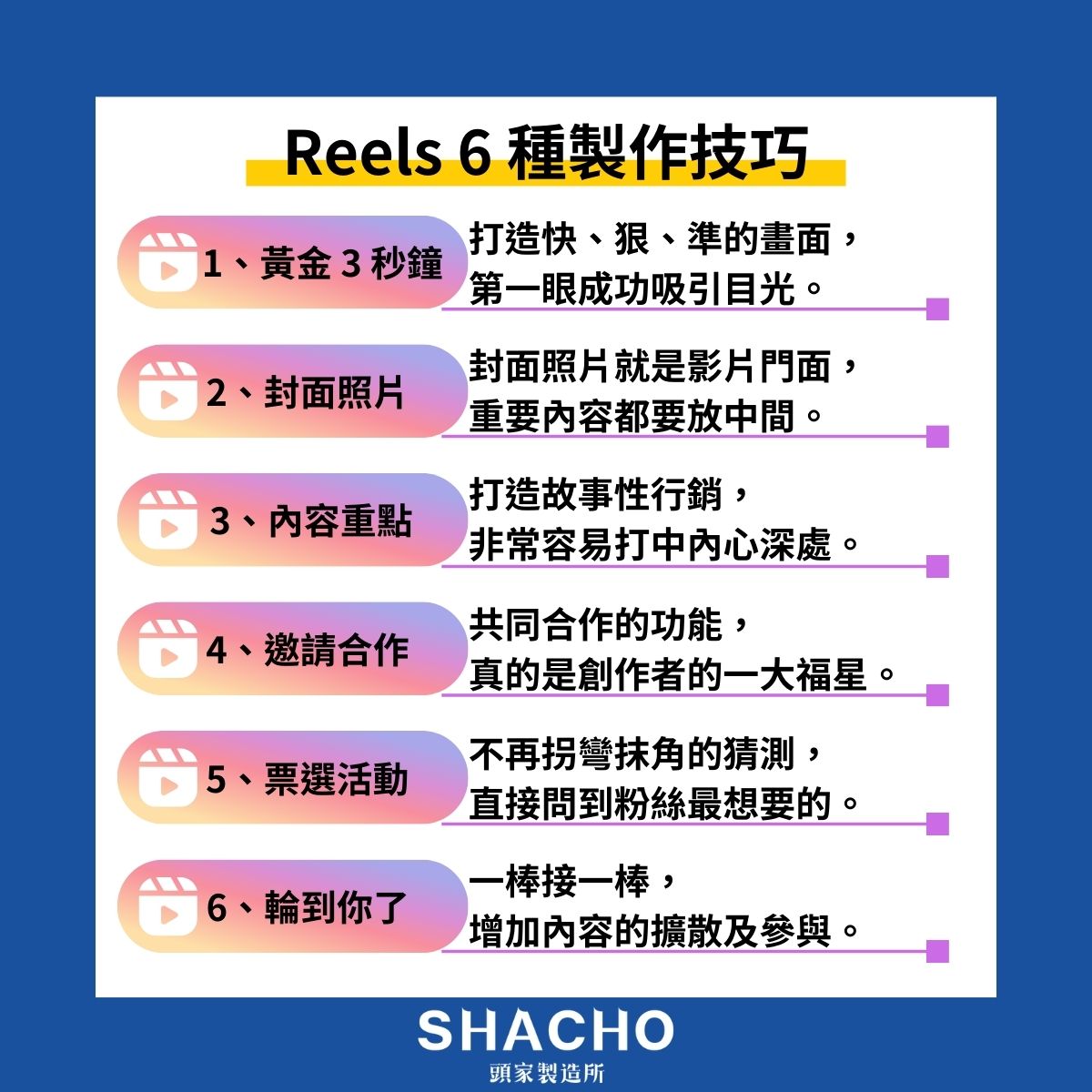 Reels 6 種製作技巧