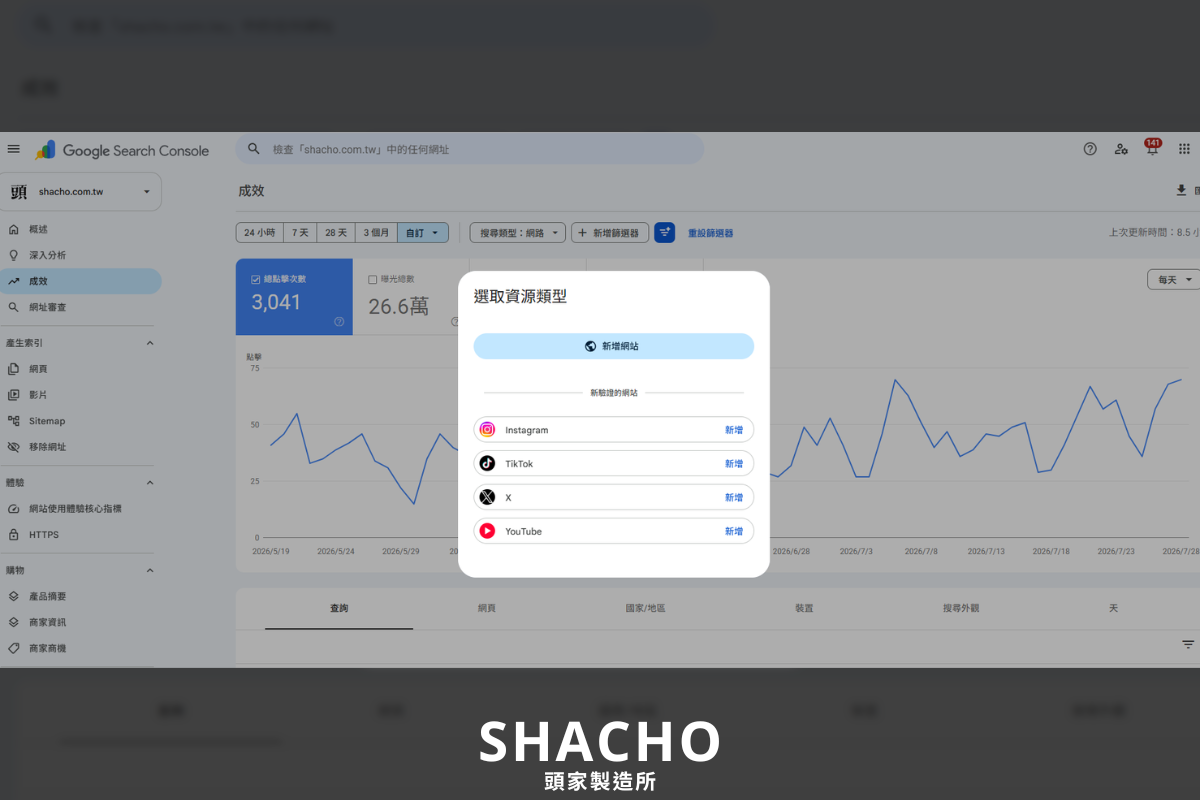 Google Search Console 新增資源類型畫面